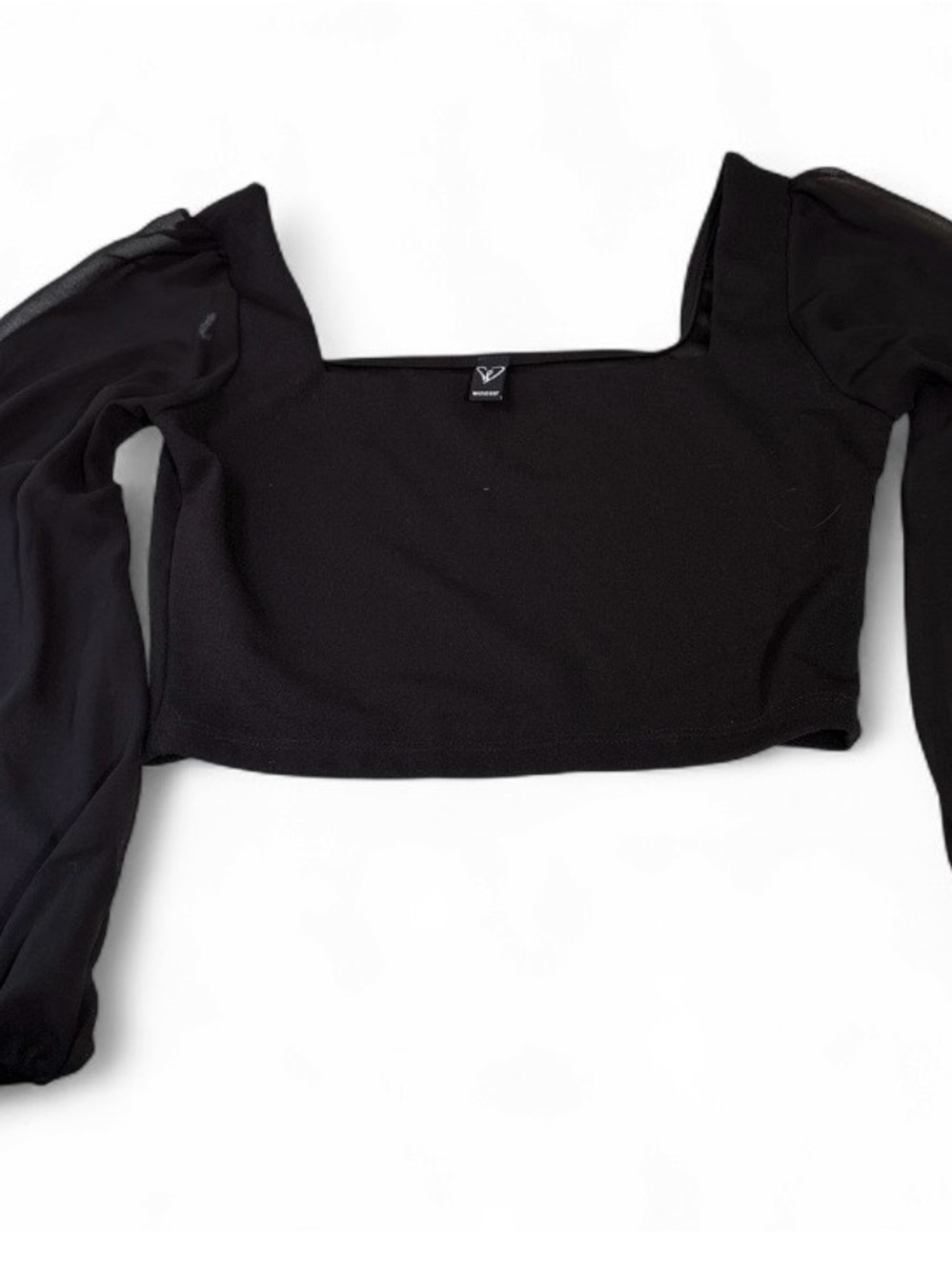 Windsor Black Puff Sleeve Crop top Square Neck Chiffon Going Out Size L